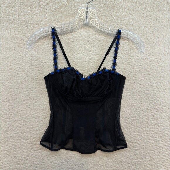 Corset Bustier Top 34B XS S Small Black Sheer Mesh Boning Italy - Picture 1 of 8